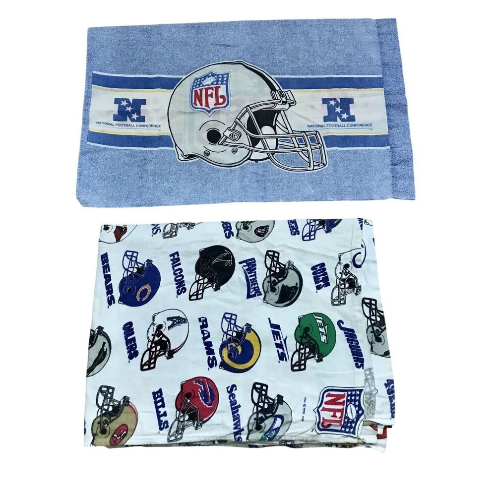 Vintage 1990s NFL Football Helmets Bibb Co. Twin Flat Bed Sheet + 1 Pillow Case